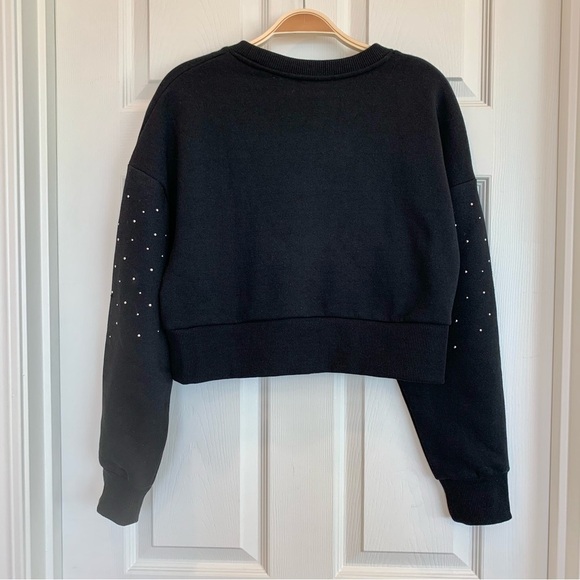 ZARA Black Studded Embellished Cropped Sweatshirt - Picture 6 of 10
